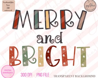 Merry and Bright PNG, Merry and Bright, Retro Christmas, Retro Christmas Png, Christmas, Christmas Gift, Merry Christmas, Christmas Png