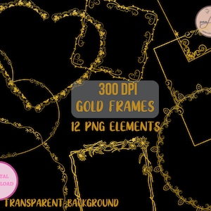 Gold Frames Clipart, Gold Frame PNG Clipart, Gold Design Elements, Circle Gold Frame, Heart Gold Frame, Wedding Invitation Frame