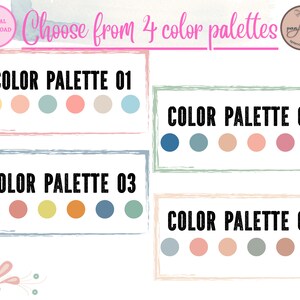 May include: Four color palettes with six color swatches each. The palettes are labeled "Color Palette 01", "Color Palette 02", "Color Palette 03", and "Color Palette 04".