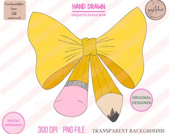 Bleistift Bogen PNG, Zurück in der Schule Sublimation PNG, Hand gezeichneter digitaler Download, Bleistift Bogen, Handgezeichneter Bogen, Handgezeichneter Bogen PNG, Kokette Bogen Png