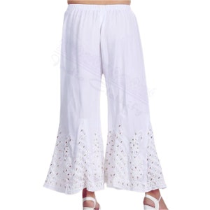 White Color Mirror Work Lucknowi Chikankari Sharara, Sharara For Kurti Best Wedding Dress Bottom Wear, Women's Pants