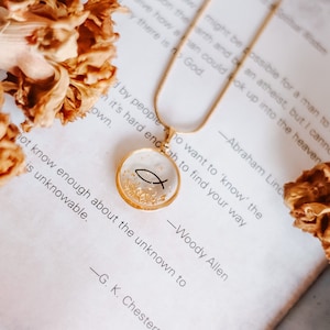 Ichthys Necklace | Son of God | Jesus Necklace | Hypoallergenic | Non-Tarnish | Handmade | Resin Necklace