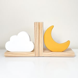 Moon & Cloud Bookends for Kids, Moon Nursery Decor, Baby Shower Book Ends, Star Moon Bookend Gift