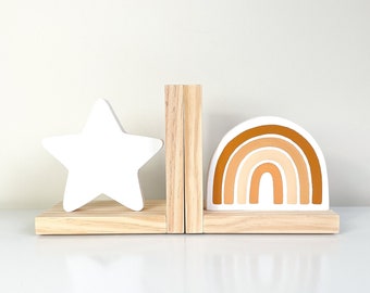 Rainbow & Star Book ends, Kids Room Bookends, Nursery Decor, Boho Rainbow Decor, Modern Nursery