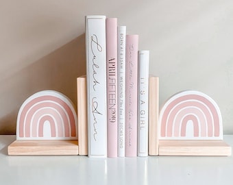 Baby Pink Rainbow Bookends, Kids Nursery Decor, Baby Shower Gift, Children's Bookends, Pastel Room Decor