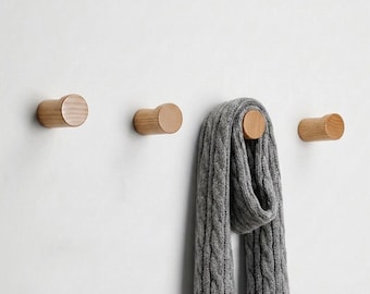 Solid Oak Wood Wall Hook: Modern Coat Hanger & Wall Storage