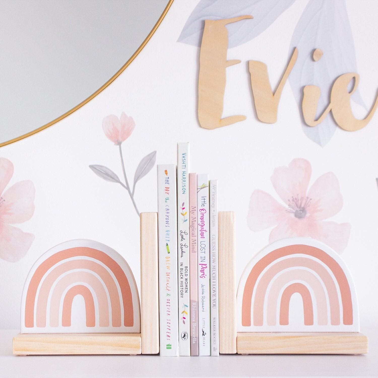 Blush Pink Rainbow Bookends Baby Girl Nursery Decor