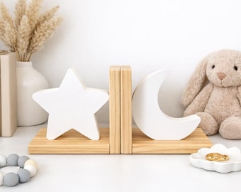 Star & Moon Bookends: Gender Neutral Kids Nursery Decor, Baby Shower Gift