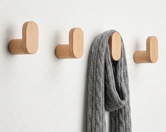Stained Solid Oak Wood Wall Hook: Modern Coat Hanger & Wall Storage