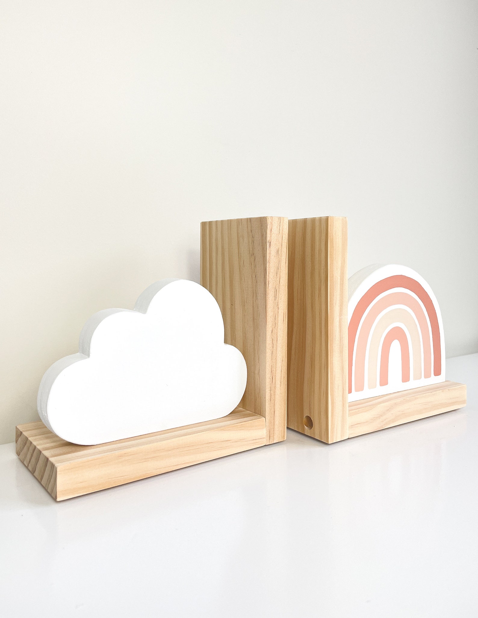 Blush Pink Boho Rainbow & Cloud Bookends for Kids Nursery Etsy España