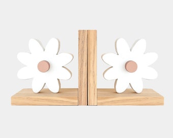 Daisy Bookends for Kids, Pink Baby Girl Nursery Decor, Children's Book ends, Baby Shower Gift, Wild Flower, Baby Room Decor