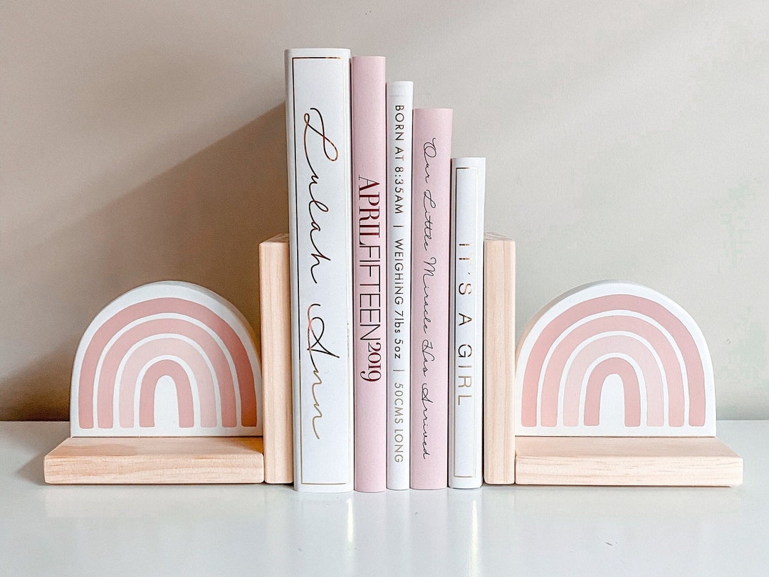 Tebeau Pink Butterfly Daisy Print Wood Bookends For Shelves,Bookends
