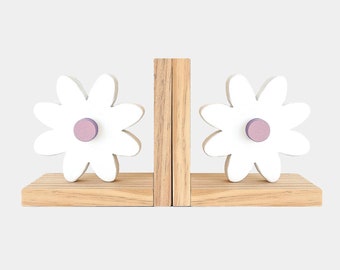 Daisy Bookends for Kids, Purple Baby Girl Nursery Decor, Children's Book ends,  Lilac Baby Shower Gift, Pastel Lavender Room Decor