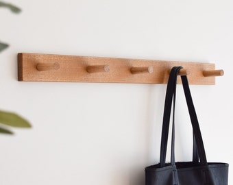 Tasmanian Oak Coat Peg Board Rack:  Entryway Organizer