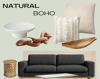 Curated Natural Boho Living Room | Mood Board | Interior Design