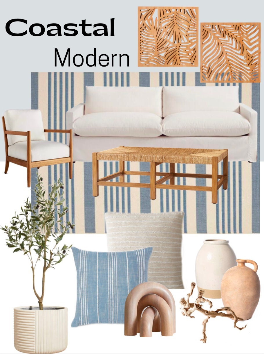 Curated Coastal Modern Living Room Mood Board Interior Design Etsy