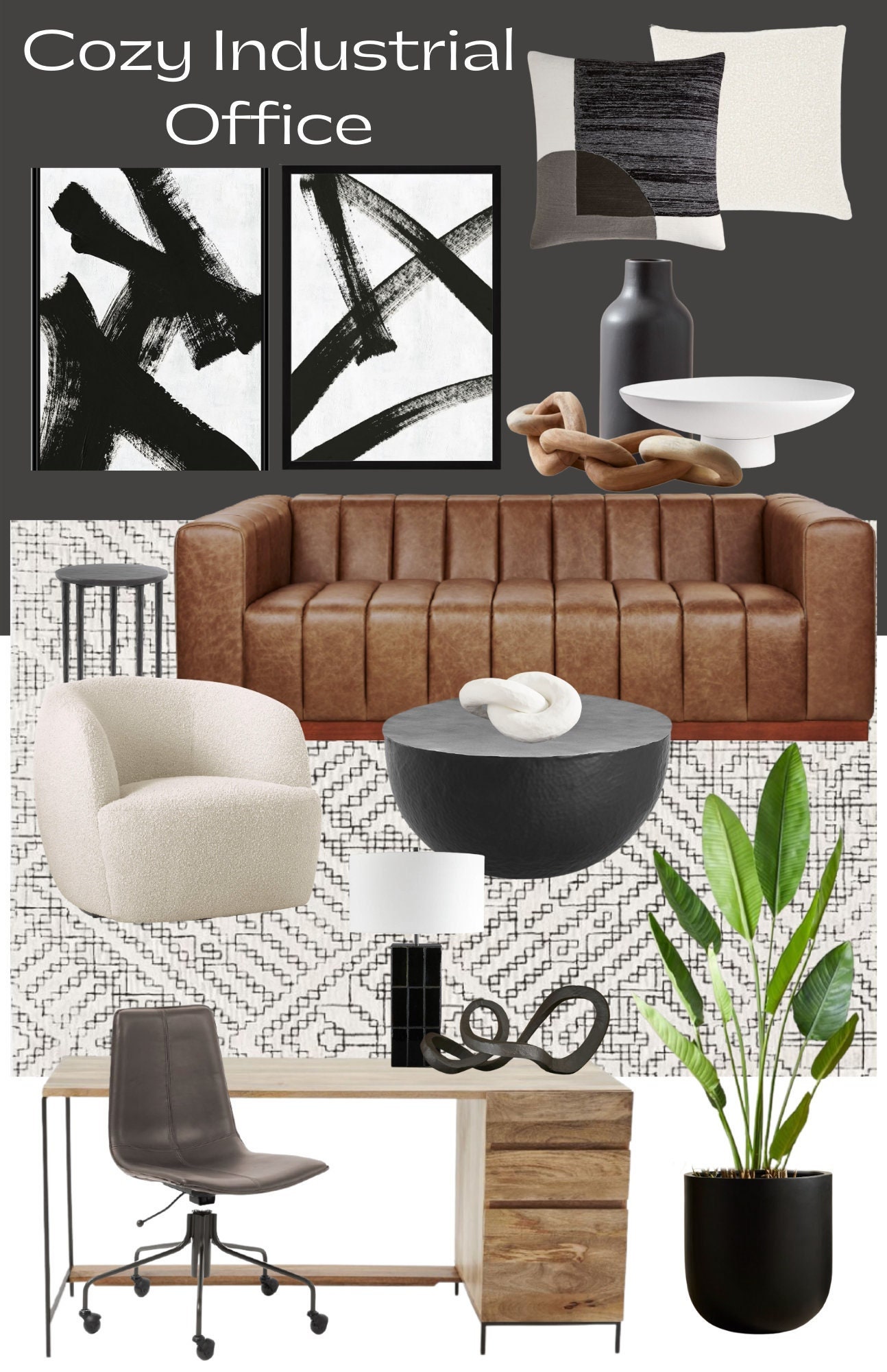 Curated Cozy Industrial Office Space Mood Board Interior - Etsy Norway