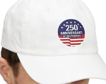 Broderad vit pappakeps för 250-årsjubileum av självständighet | Patriotisk basebollkeps
