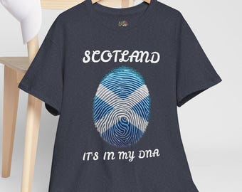Camiseta de algodão unissex Scottish in my DNA, camiseta com slogan da Escócia de St Andrew, vestuário da herança escocesa, presente da Escócia para ele/ela, escocês
