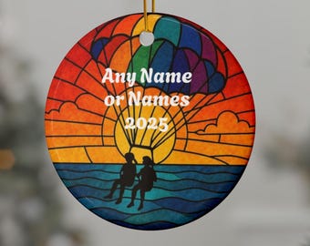 Personalized Name & Year Faux Stained Glass Parasailing Ornament Ceramic Ornament