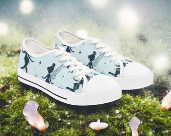 Op Tinker Bell geïnspireerde lage sneakers, aangepaste sprookjesschoenen, damesmodeschoenen, cadeau voor haar, Peter Pan fankleding