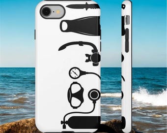 Scuba Zahnradmuster Handyhülle | Dive Equipment Silhouette iPhone Hülle
