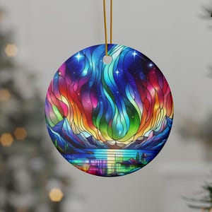 Ceramic Ornaments, Northern Lights Aurora Borealis Ornament, Faux Stained Glass Holiday Decor, Beautiful Night Sky Ornament, Stargazer Gift,