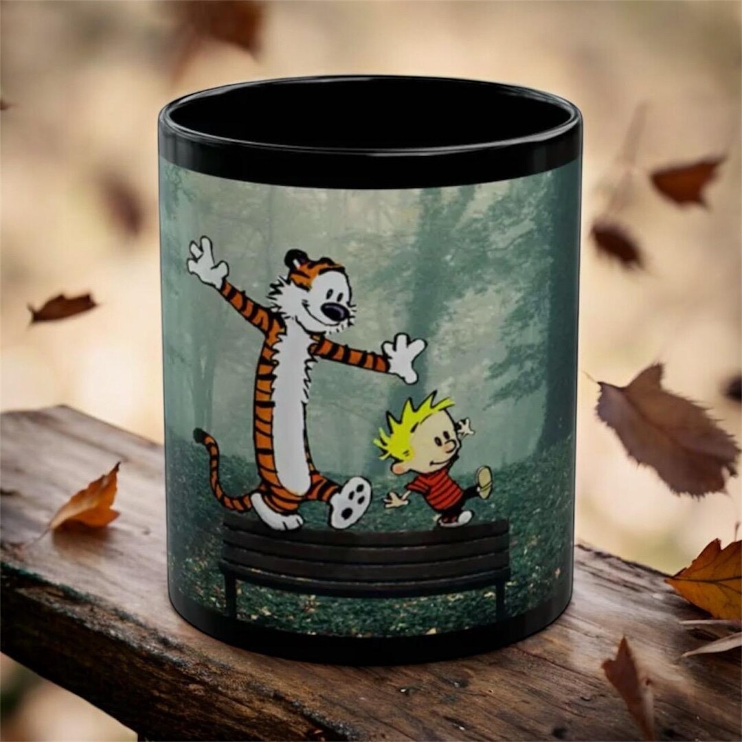 Calvin and Hobbes Bench Scene Mug | Black Ceramic Coffee Mug - Etsy
