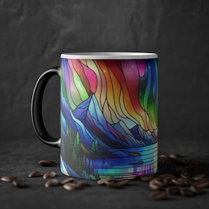 Northern Lights Magic Mug, Color Changing Coffee Cup, Stain Glass Effect Tea Mug, Hand-painted Hot Beverage Mug, Unique Heat Sensitive
