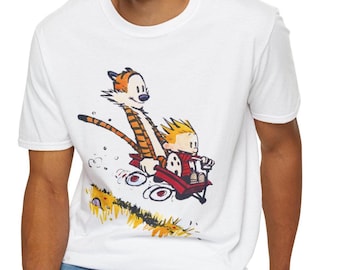 Calvin and Hobbes Retro Cartoon Graphic T-Shirt | Christmas Tee