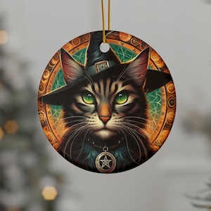 Adornos de cerámica: diseño de película de Pagan Cat Wicked Show, impresión a dos caras, decoración navideña de Halloween, regalo festivo, decoración del hogar de brujas, gato