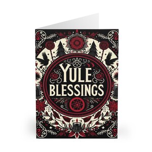 Tarjetas de felicitación con bendiciones paganas de Yule (paquete de 5), tarjetas de celebración de Yule, tarjetas de notas del solsticio de invierno, juego de papelería navideña de temporada, paganas