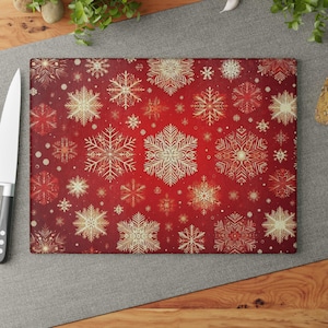 Snowflake Glass Cutting Board - Unique Christmas Gift for Kitchen, Holiday Chopping Board, Winter Kitchen Decor, Festive Serving Tray,