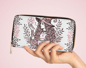 Pagan Witch Zipper Wallet Purse - Occult Mystic Money Holder, Wiccan Coin Pouch, Halloween Gift, Gothic Clutch Bag, Witchcraft Card Case