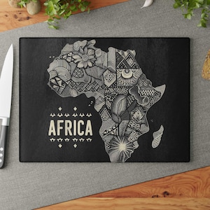 Map of Africa Glass Cutting Board - Ideal African Gift for Kitchen, Chopping Board, Africa World Map Decor, Africa Enthusiast Gift,