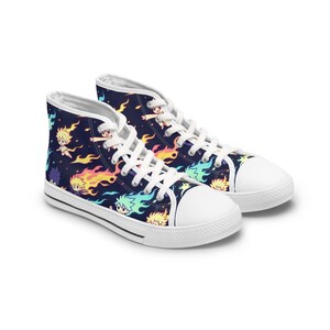 Anime Flames Women&#39;s High Top Sneakers, Unique Gift, Anime Shoes, Flame Design Shoes, Women&#39;s Sneakers, High Top Trainers