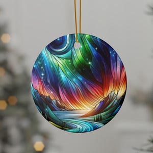 Ceramic Ornaments, Northern Lights Aurora Borealis Ornament, Faux Stained Glass Holiday Decor, Beautiful Night Sky Ornament, Stargazer Gift,