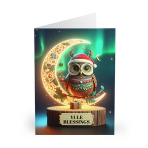 Cartes de voeux, conception païenne, hibou, aurores boréales, bénédictions de Noël, cartes du solstice d'hiver, papeterie des fêtes, cartes de correspondance de Noël,