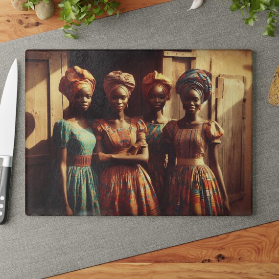 dress cutting board Glass Cutting Board, African Ladies in Traditional Dress Chopping Board,  Africa Woman Women Black Ideal Gift, Kitchen Decor, Cooking Gift,