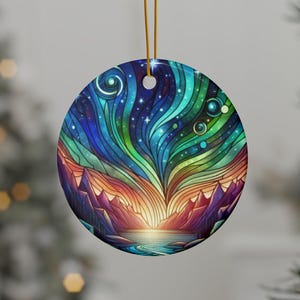 Ceramic Ornaments, Northern Lights Aurora Borealis Ornament, Faux Stained Glass Holiday Decor, Beautiful Night Sky Ornament, Stargazer Gift,