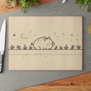 Glass Cutting Board, Cute Pig Design Chopping Board for Kitchen Baking, Pig Lover Fan Gift, Cookware Decor, Animal Theme Glass Plate