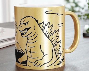 Tazza metallica Godzilla Kaiju Great Wave / Accenti in ceramica argento o oro