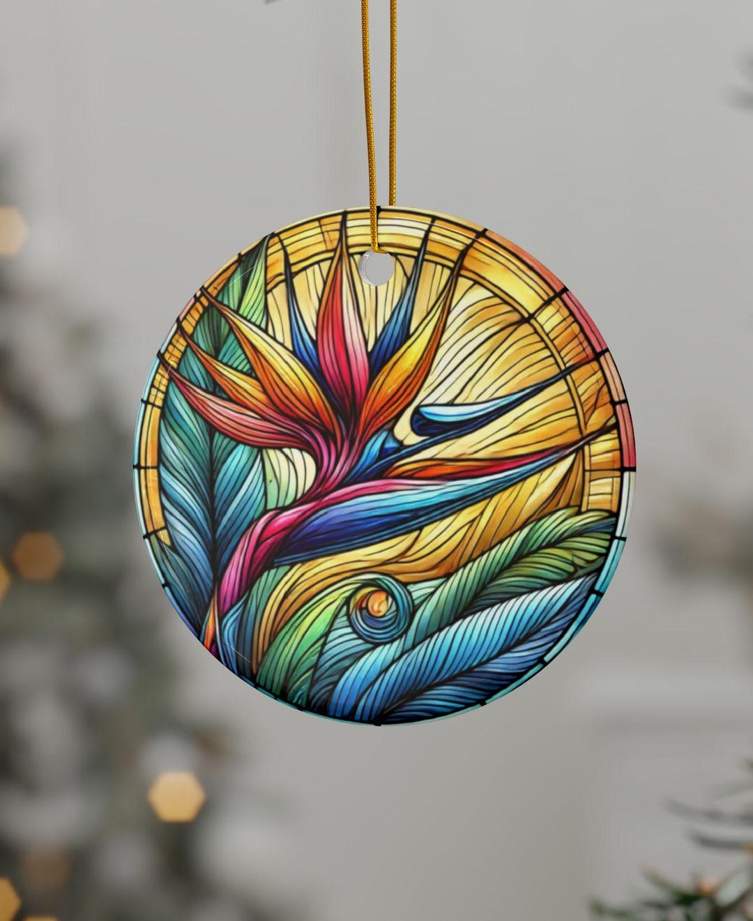 Ceramic Ornaments, Bird of Paradise Flower in Stain Glass Effect Design ...