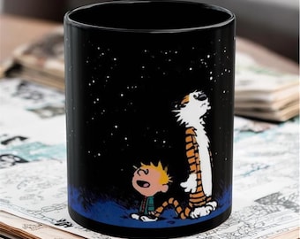 Calvin and Hobbes Infinity Stars zwarte mok 11oz 15oz | Keramische koffiekop