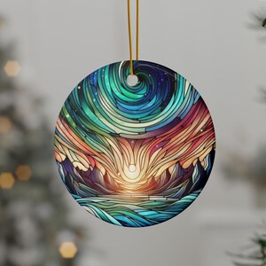 Ceramic Ornaments, Northern Lights Aurora Borealis Ornament, Faux Stained Glass Holiday Decor, Beautiful Night Sky Ornament, Stargazer Gift,