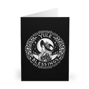 Tarjetas de felicitación con bendiciones paganas de Yule (paquete de 5), tarjetas de celebración de Yule, tarjetas de notas del solsticio de invierno, juego de papelería navideña de temporada, paganas