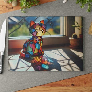 Cat Stain Glass Cutting Board, Chopping Board, Kitchen Decor, Pet Lover Gift, Feline Art, Unique Cat Design