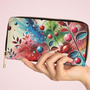 Reißverschluss-Geldbörse, Kirsch Design, stilvolle Geldbörse, Zeitgenössische Kunst Clutch, modischer Kartenhalter, trendige Geldtasche