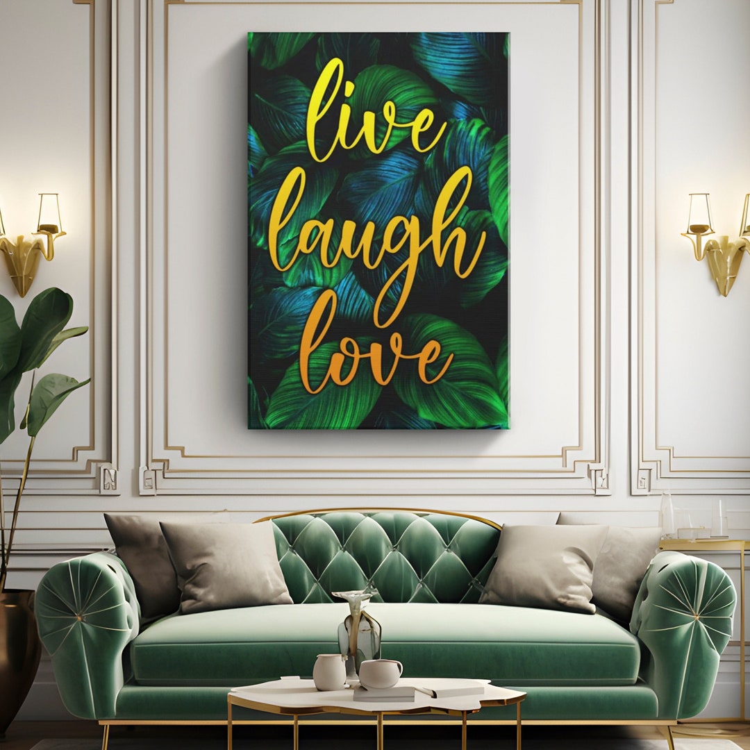 Live Laugh Love Canvas Wall Art Magical Green Floral Leaf Background Floral Leaf Wall Art