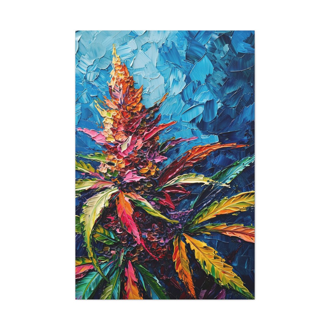Colorful Cannabis Knife Palette Painting Canvas Art cannabis